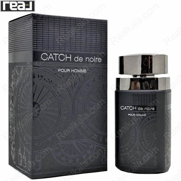 بسته‌بندی مشکی ادکلن Catch de Noire مردانه Fragrance World همراه با بطری
