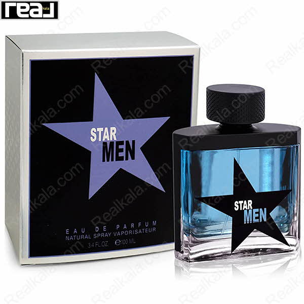 بسته‌بندی مشکی ادکلن Star Men مردانه Fragrance World همراه با بطری