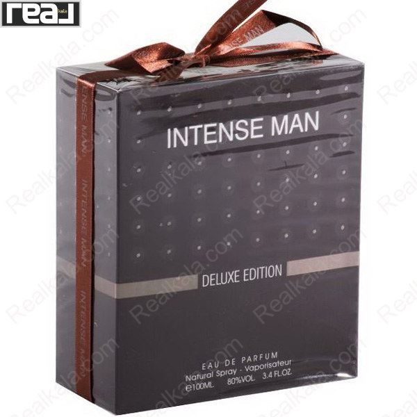 بسته‌بندی روبان‌دار ادکلن Intense Man Deluxe Edition مردانه Fragrance World همراه با بطری