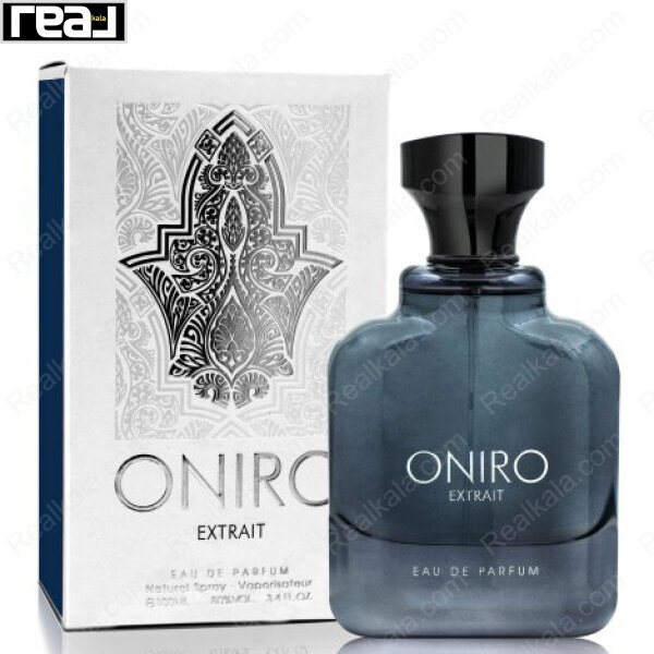 بسته‌بندی طلایی ادکلن Oniro Extrait مردانه Fragrance World همراه با بطری