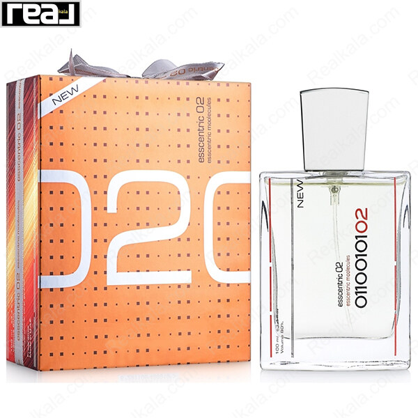 بسته‌بندی نارنجی ادکلن Molecule 02 از برند Escentric Molecules همراه با بطری