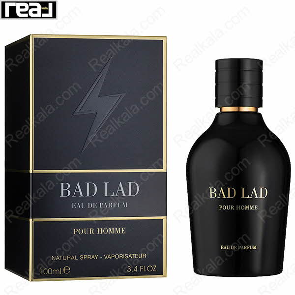 بسته‌بندی مشکی–طلایی ادکلن Bad Lad Pour Homme فرگرانس ورد همراه با بطری