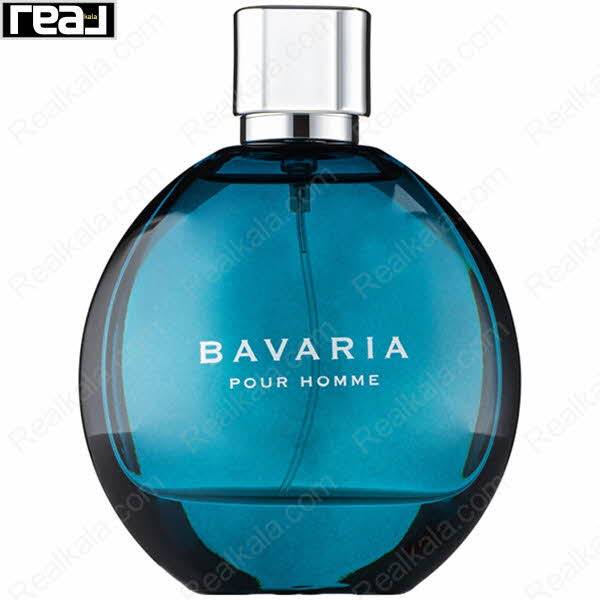 شیشه آبی ادکلن Bavaria Pour Homme از برند Fragrance World با طراحی مدرن و مردانه