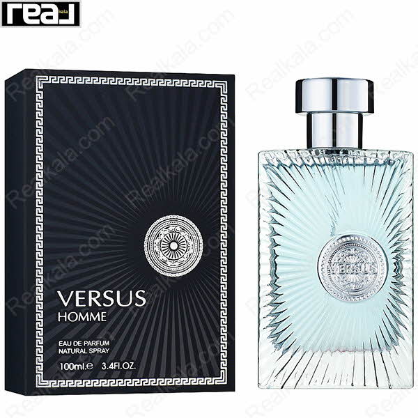 بسته‌بندی ادکلن فرگرانس ورد ورسوس هوم مردانه با طرح شعاعی و حاشیه یونانی