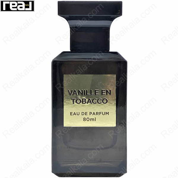 بطری ادکلن فرگرانس ورد Vanille En Tobacco مردانه با طراحی مشکی و لیبل طلایی