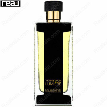 بطری ادکلن فرگرانس ورد Terre D'Or Lumière مردانه با طراحی شفاف و درب طلایی–مشکی