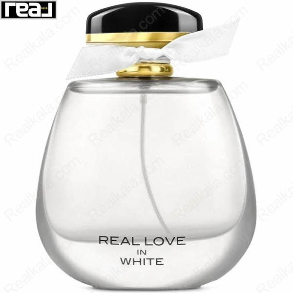 بطری ادکلن فرگرانس ورد Real Love In White زنانه با طراحی سفید و روبان سفید