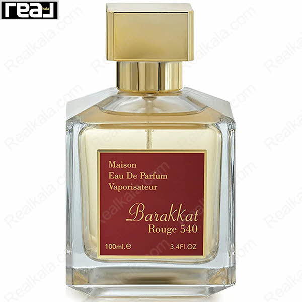 بطری ادکلن فرگرانس ورد Barakkat Rouge 540 با طراحی شفاف و لیبل قرمز–طلایی