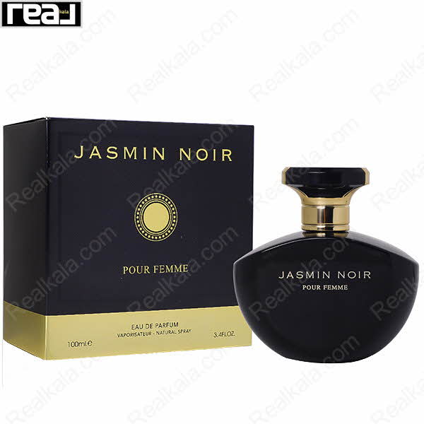 بسته‌بندی ادکلن فرگرانس ورد Jasmin Noir زنانه با جعبه مشکی و لیبل طلایی
