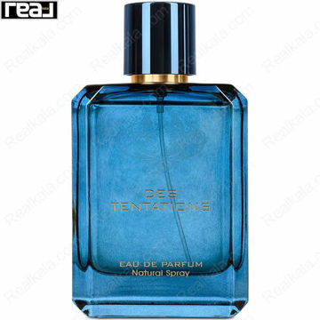 بطری آبی–طلایی ادکلن Des Tentations مردانه Fragrance World با طراحی لوکس