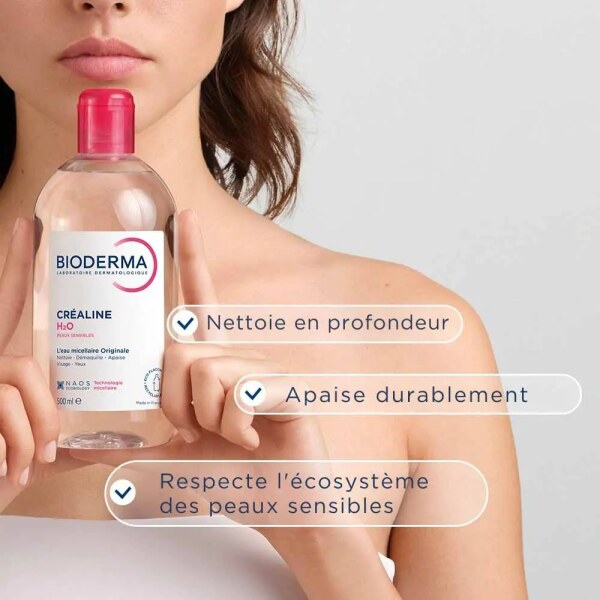 خصوصیات محلول پاک‌کننده میسلار بایودرما مدل Créaline H2O مخصوص پوست حساس حجم 500ml