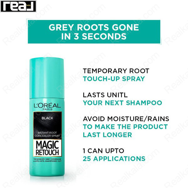 خصوصیات و ویژگی های مهم اسپری ریشه مو لورال مدل Magic Retouch رنگ Black