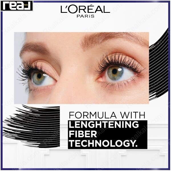 نمای نزدیک چشم با مژه‌های بلند شده توسط فرمول فیبر برند L'Oréal Paris