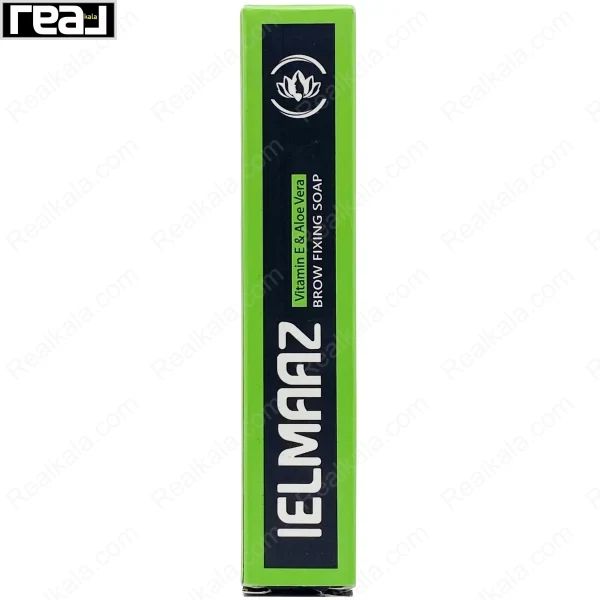 نمای جعبه صابون فیکس کننده ابرو ایلماز حاوی آلوئه ورا و ویتامین E