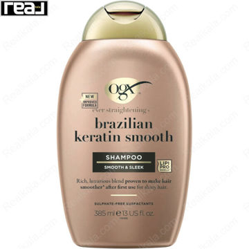 شامپو صاف‌کننده کراتین برزیلی OGX برای موهای صاف و نرم 385ml