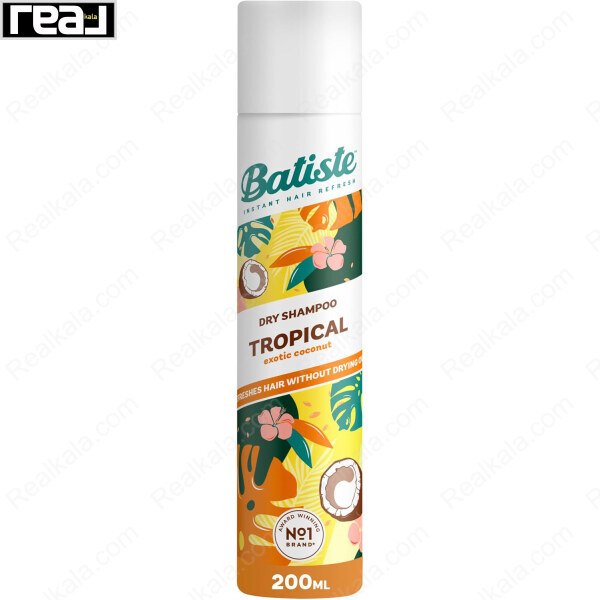 شامپو خشک باتیست مدل Tropical Exotic Coconut با رایحه استوایی و جذب‌کننده چربی مو، 200ml