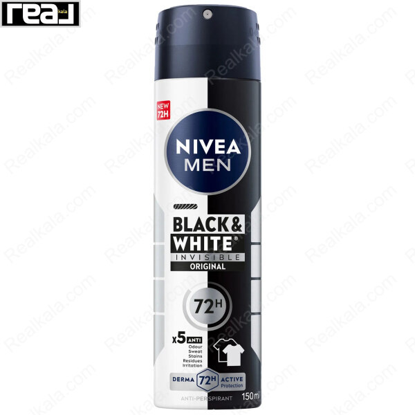 اسپری ضد تعریق مردانه نیوا Black & White Invisible Original حجم 150 میل با محافظت 72 ساعته و فرمول ضد لک