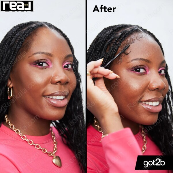 مقایسه قبل و بعد حالت‌دهی لبه مو با ژل got2b در تصویر دو بخشی