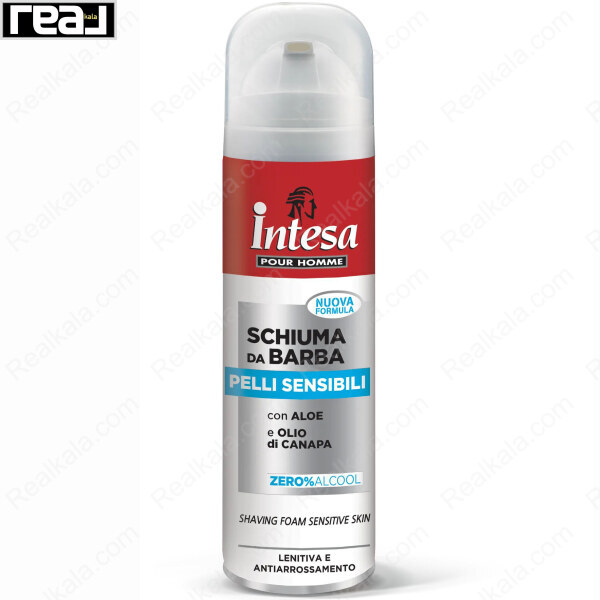 فوم اصلاح مردانه Intesa POUR HOMME Sensitive مخصوص پوست حساس با خاصیت ضد قرمزی و فاقد الکل 300 میلی لیتر