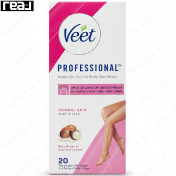 نوار موبر بدن و پا Veet Professional پوست نرمال با فناوری Easy-Gel و 20 عدد نوار به همراه 4 دستمال