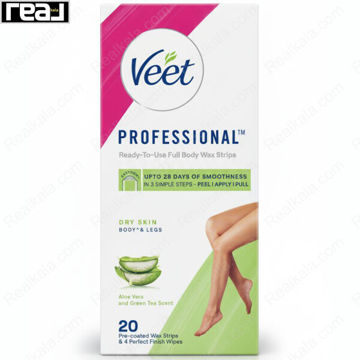 نوار موبر بدن و پا Veet Professional پوست خشک با آلوئه ورا و چای سبز 20 عددی