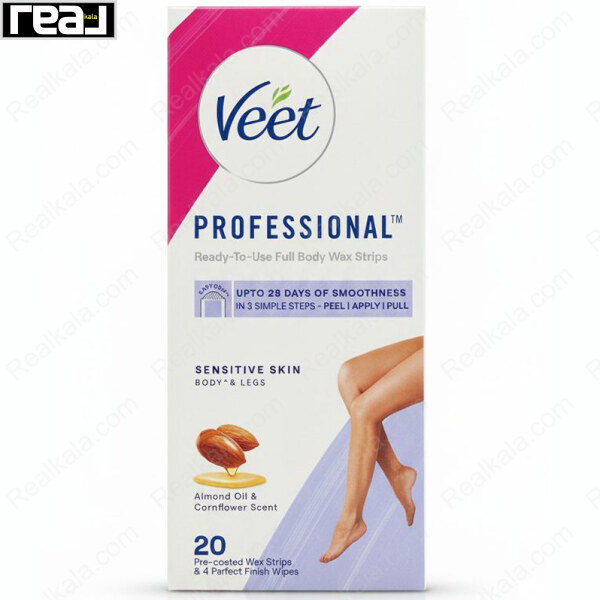 نوار موبر بدن و پا Veet Professional پوست حساس با رایحه بادام و گل گندم 20 عددی