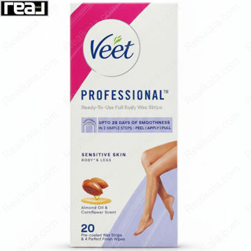 نوار موبر بدن و پا Veet Professional پوست حساس با رایحه بادام و گل گندم 20 عددی