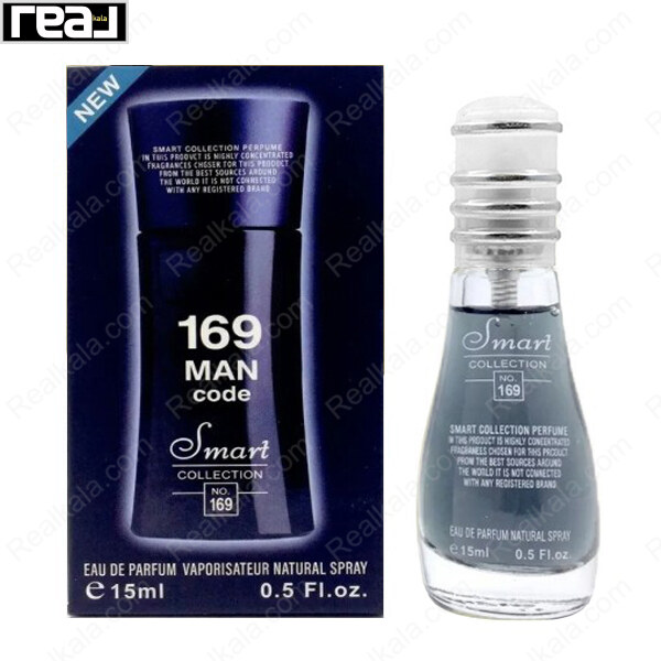 بطری اسمارت کالکشن کد 169 با تصویر عطر آرمانی کد بلک مردانه روی جعبه