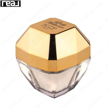 بطری عطر اسکوپ مدل Lady Millionaire با طراحی الماس‌گونه، شیشه شفاف و درب طلایی براق حجم 30 میل