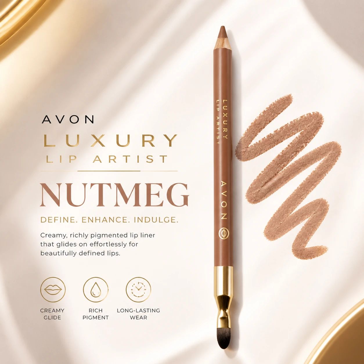 مداد لب AVON Luxury Lip Artist رنگ Nutmeg با نوک قهوه‌ای گرم