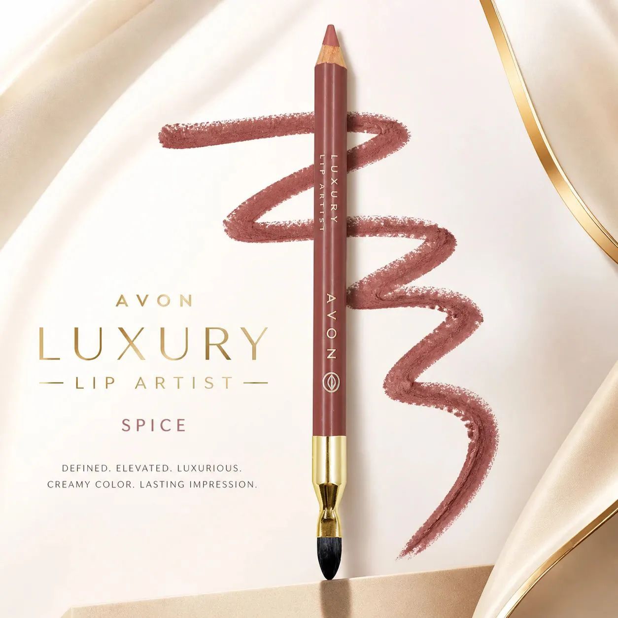 مداد لب AVON Luxury Lip Artist رنگ Spice با نوک قهوه‌ای مایل به رز