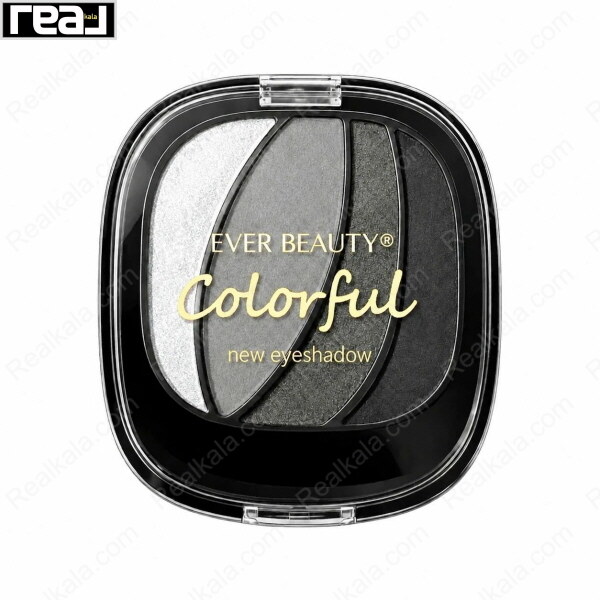 سایه چشم EVER BEAUTY Colorful New Eyeshadow شماره 03 شامل چهار رنگ سفید صدفی روشن، نقره‌ای روشن، خاکستری دودی و دودی تیره