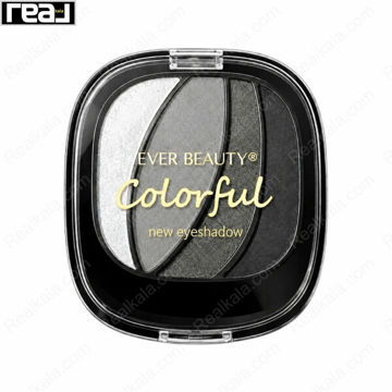 سایه چشم EVER BEAUTY Colorful New Eyeshadow شماره 03 شامل چهار رنگ سفید صدفی روشن، نقره‌ای روشن، خاکستری دودی و دودی تیره