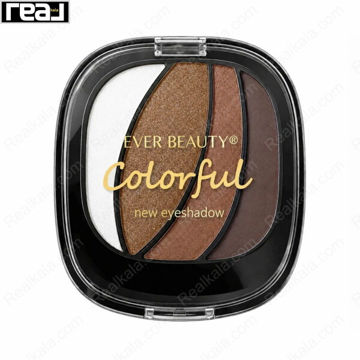 سایه چشم EVER BEAUTY Colorful New Eyeshadow شماره 04 شامل چهار رنگ سفید مات، طلایی شامپاینی، مسی گرم و قهوه‌ای دودی