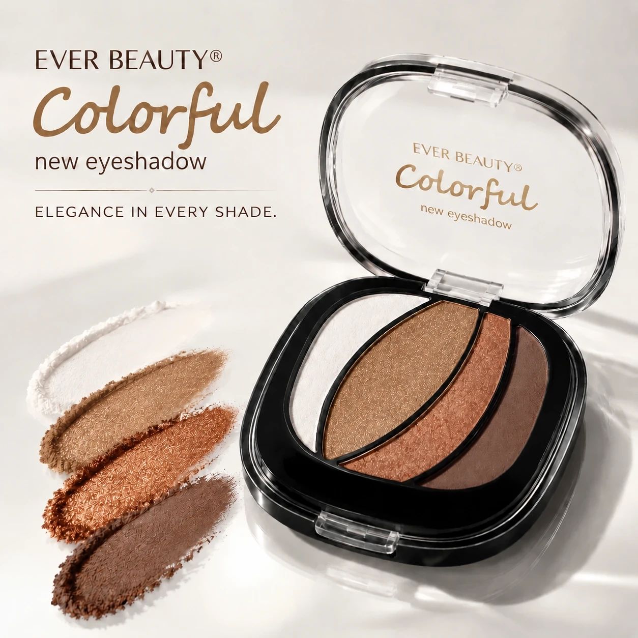 سایه چشم EVER BEAUTY Colorful شماره 04 با ترکیب رنگ‌های قهوه‌ای، برنزی و نود گرم، جلوه‌ای طبیعی و لوکس برای آرایش‌های روزانه تا مجلسی با حس گرما