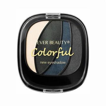سایه چشم EVER BEAUTY Colorful New Eyeshadow شماره 05 شامل چهار رنگ کرم نباتی، سبز زیتونی تیره، آبی نفتی و خاکستری تیره