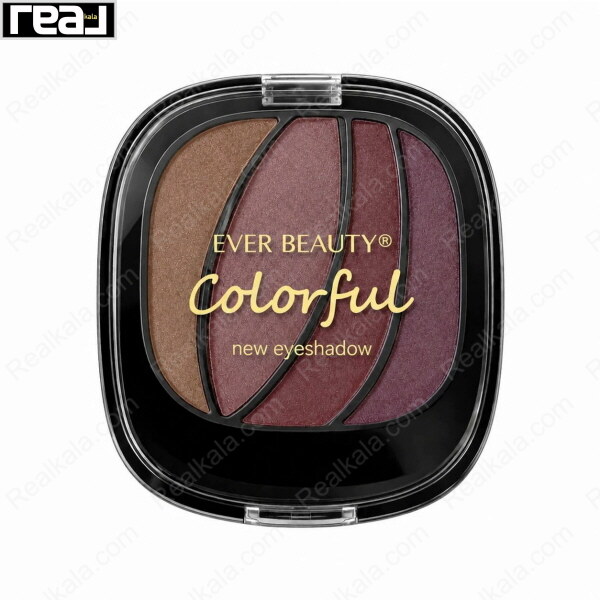 سایه چشم EVER BEAUTY Colorful New Eyeshadow شماره 06 شامل چهار رنگ قهوه‌ای برنزی، صورتی رزگلد، زرشکی و بنفش آلویی
