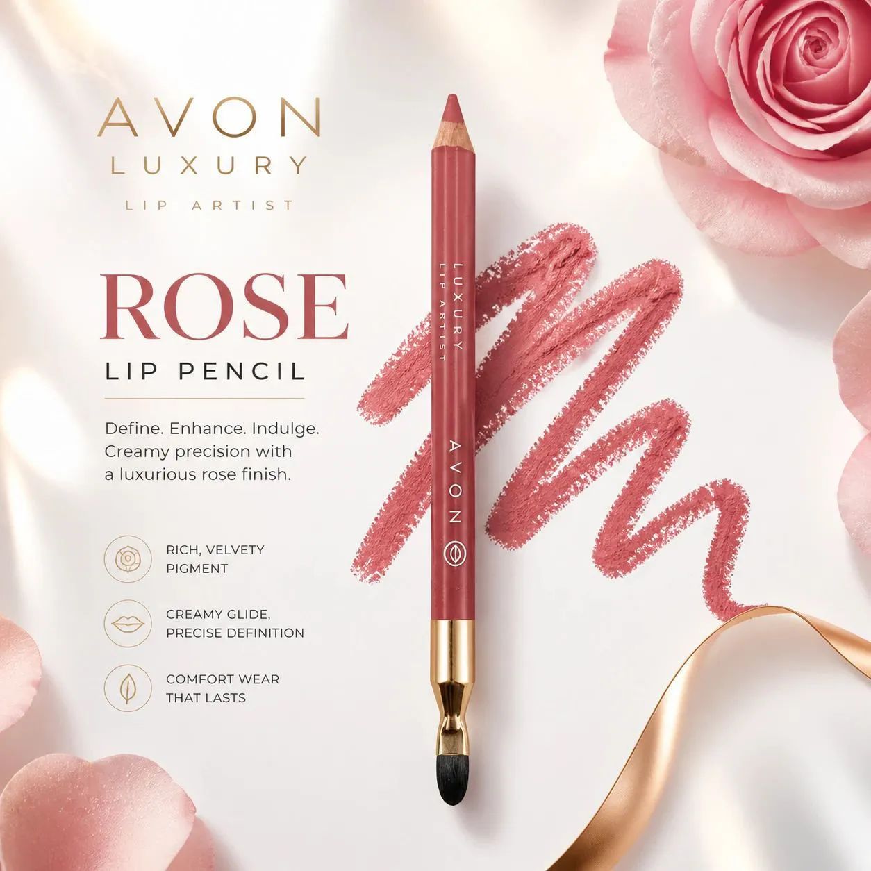مداد لب AVON Luxury Lip Artist رنگ Rose با نوک رز‑صورتی
