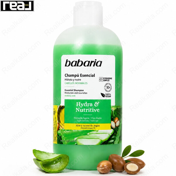 شامپو آبرسان و مغذی باباریا مدل Hydra & Nutritive، حاوی عصاره آلوئه‌ورا و روغن آرگان، مناسب برای استفاده روزانه، 500ml