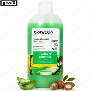شامپو آبرسان و مغذی باباریا مدل Hydra & Nutritive، حاوی عصاره آلوئه‌ورا و روغن آرگان، مناسب برای استفاده روزانه، 500ml