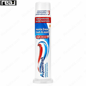 خمیردندان آکوافرش مدل Fresh Minty Triple Protezione پمپی با طعم نعناع تازه و حجم 100 میل