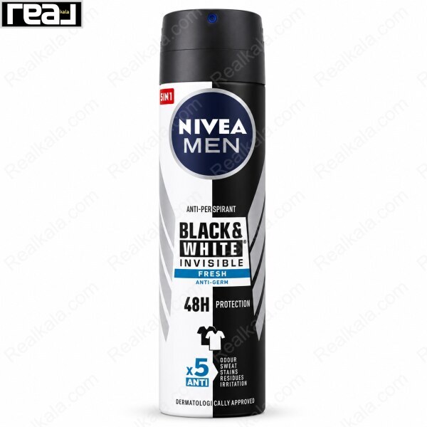 اسپری ضد تعریق مردانه نیوا مدل Black & White Invisible Fresh با محافظت 48 ساعته و جلوگیری از لکه روی لباس