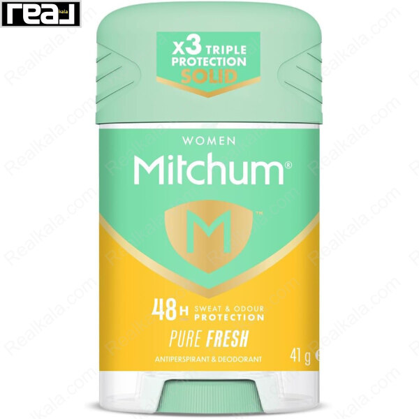 استیک ضد تعریق زنانه میچام مدل Pure Fresh با بسته‌بندی سبز و زرد وزن 41 گرم