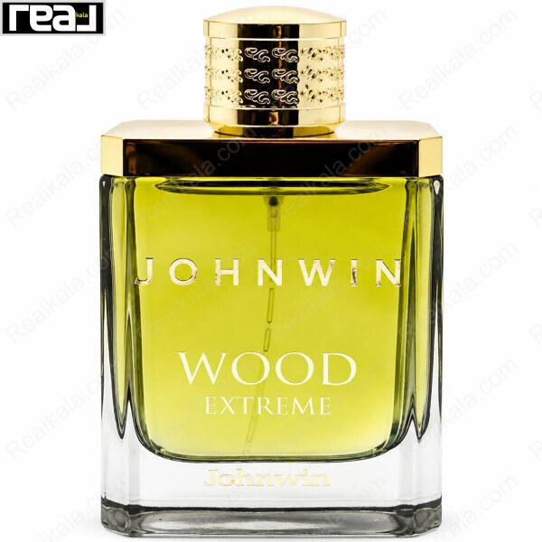 ادکلن جانوین وود اکستریم مردانه با شیشه گرادیانی سبز و درب طلایی حکاکی‌شده