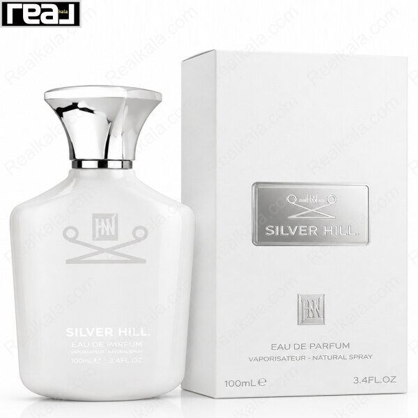 شیشه و جعبه ادکلن جانوین سیلور هیل مردانه با طراحی کوهستانی و فونت ساده SILVER HILL