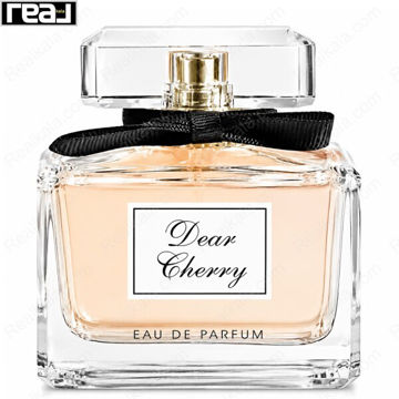 شیشه ادکلن Dear Cherry از برند Fragrance World با مایع شفاف و روبان مشکی