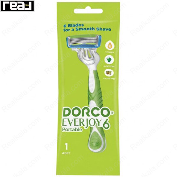 خودتراش دورکو مدل Everjoy 6 Portable X1 Razor با 6 تیغه، نوار حاوی آلوئه‌ورا و ویتامین E