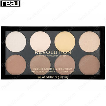 پالت کانتور و هایلایتر پودری میکاپ رولوشن مدل Iconic Lights & Contour با 8 رنگ روشن و تیره