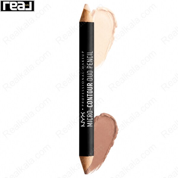 مداد کانتور NYX Micro-Contour Duo Pencil 01 Light با نوک‌های چوبی و بدنه مشکی