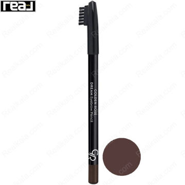 مداد ابرو دریم گلدن رز با بدنه مشکی و براش شانه‌ای به همراه تست دایره‌ای رنگ پرفروش 304 قهوه‌ای سوخته